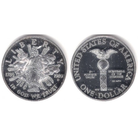 (RÉPLICA) Estados Unidos de América. 1989(D). 1 Dollar (Proof) (Plata)