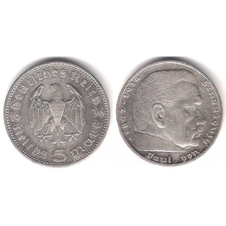 (86) Alemania (III Reich). 1936(A). 5 Mark (MBC+) (Plata)