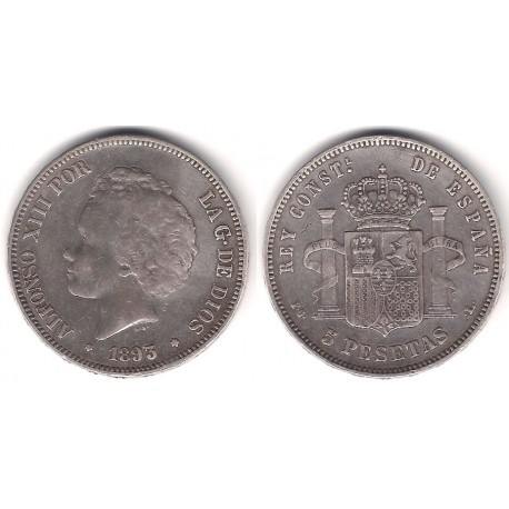 Alfonso XIII. 1893*(18---). 5 Pesetas (BC+) Ceca de Madrid PG-L. Falsa de época