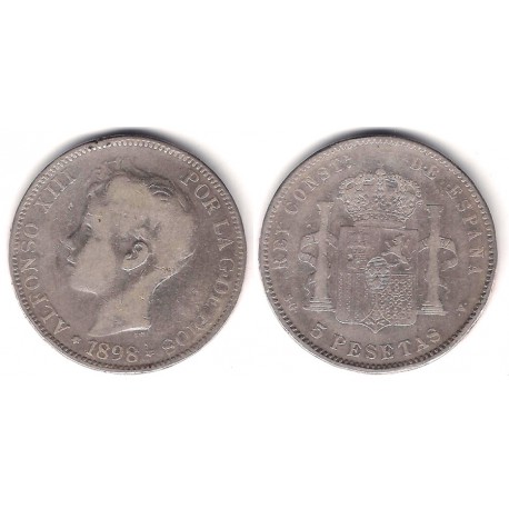 Alfonso XIII. 1898*(-----). 5 Pesetas (BC+) (Plata) Ceca de Madrid SG-V. Falsa de época