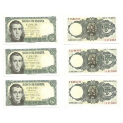 [1951] Billete de 5 Pesetas (x3) (SC). Serie I. Trio correlativo.