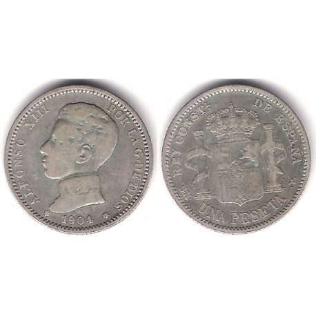 Alfonso XIII. 1904*(19-0-). 1 Peseta (BC+/MBC-) (Plata) Ceca de Madrid SM-V