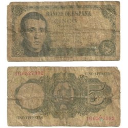 [1951] Billete de 5 Pesetas (RC). Serie 1G. Pequeñas roturas en margenes.