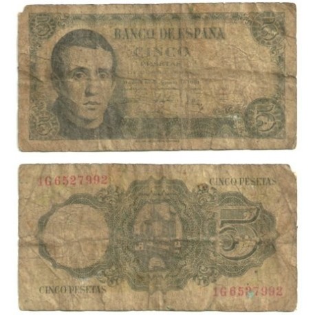 [1951] Billete de 5 Pesetas (RC). Serie 1G. Pequeñas roturas en margenes.