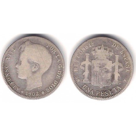 Alfonso XIII. 1902*(-----). 1 Peseta (BC-) (Plata) Ceca de Madrid SM-V