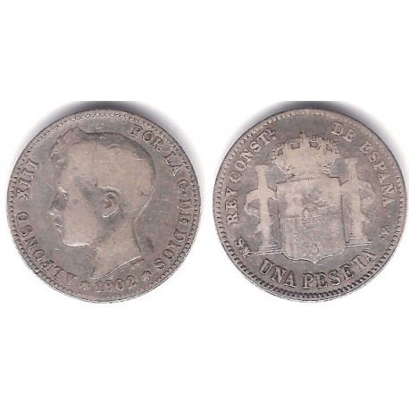 Alfonso XIII. 1902*(-----). 1 Peseta (BC-/BC) (Plata) Ceca de Madrid SM-V