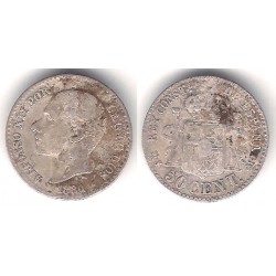 Alfonso XII. 1880*(8-0). 50 Céntimos (BC-) (Plata) Ceca de Madrid MS-M