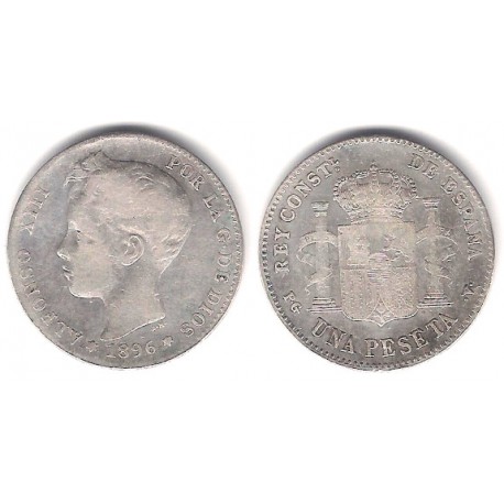 Alfonso XIII. 1896*(-8-9-). 1 Peseta (BC) (Plata) Ceca de Madrid PG-V