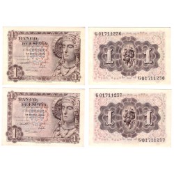 Estado Español. 1948. 1 Peseta (x2) (SC) Serie G. Pareja correlativa