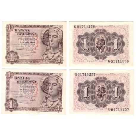 Estado Español. 1948. 1 Peseta (x2) (SC) Serie G. Pareja correlativa