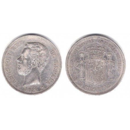 Amadeo I. 1871*(18-74). 5 Pesetas (BC) (Plata) Ceca de Madrid DE-M