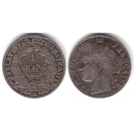 (822.1) Francia. 1887(A). 1 Franc (BC+) (Plata)