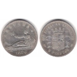 Gobierno Provisional. 1870*(18-74). 2 Pesetas (MBC-) (Plata) Ceca de Madrid DE-M