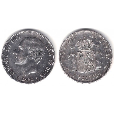 Alfonso XII. 1882*(18-82). 5 Pesetas (EBC-) (Plata) Ceca de Madrid MS-M