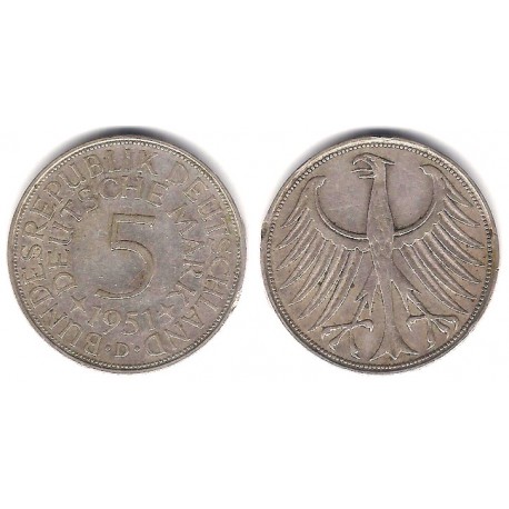 (112.1) Alemania. 1951(D). 5 Mark (MBC-) (Plata)