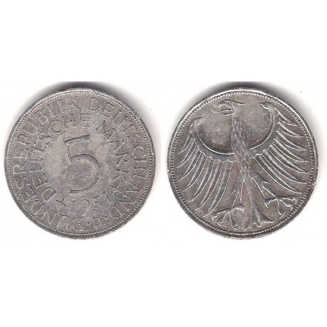 (112.1) Alemania. 1951(D). 5 Mark (MBC+) (Plata)