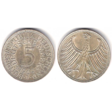 (112.1) Alemania. 1969(D). 5 Mark (EBC+) (Plata)