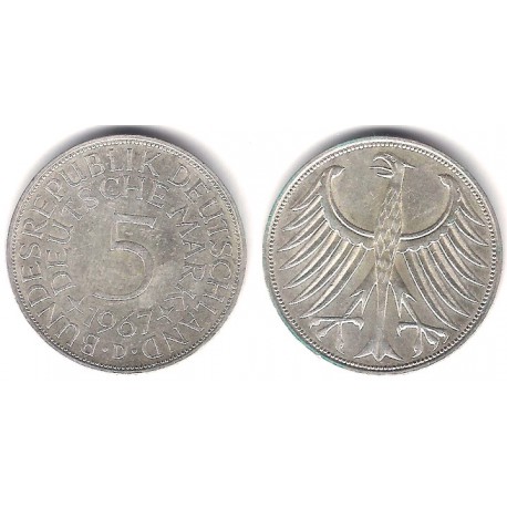 (112.1) Alemania. 1967(D). 5 Mark (EBC+) (Plata)