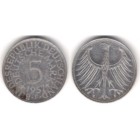 (112.1) Alemania. 1957(F). 5 Mark (MBC-) (Plata)