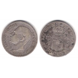 Alfonso XII. 1880*(8-0). 50 Céntimos (BC) (Plata) Ceca de Madrid MS-M