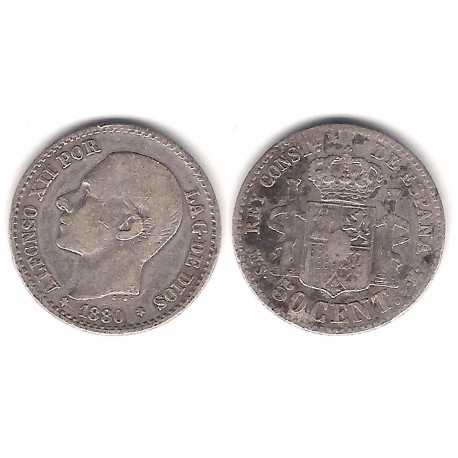 Alfonso XII. 1880*(8-0). 50 Céntimos (BC) (Plata) Ceca de Madrid MS-M