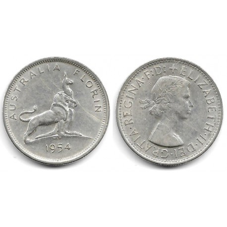 (55) Australia. 1954. 1 Florin (MBC+) (Plata)