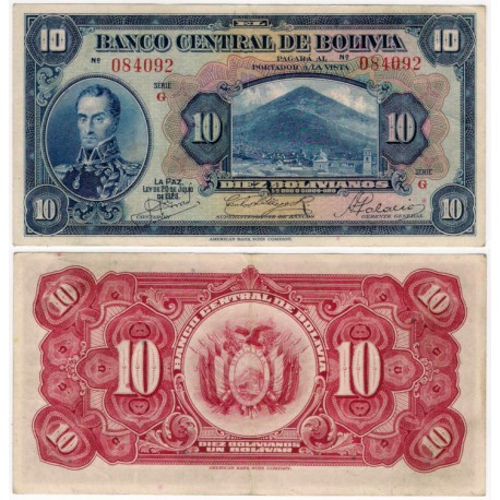 (121) Bolivia. 1928. 10 Bolivianos (EBC-)