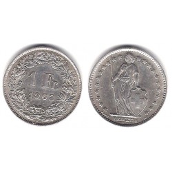 (24) Suiza. 1962(B). 1 Franc (EBC+) (Plata)