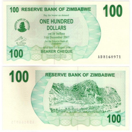 (42) Zimbabue. 2007. 100 Dollars (SC)