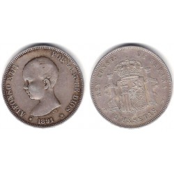 Alfonso XIII. 1891*(18-91). 5 Pesetas (BC) (Plata) Ceca de Madrid PG-M