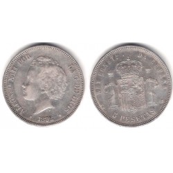 Alfonso XIII. 1892*(18-92). 5 Pesetas (BC+) (Plata) Ceca de Madrid PG-M