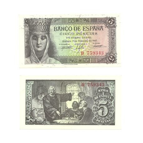 [1943] Billete de 5 Pesetas (SC). Serie D.