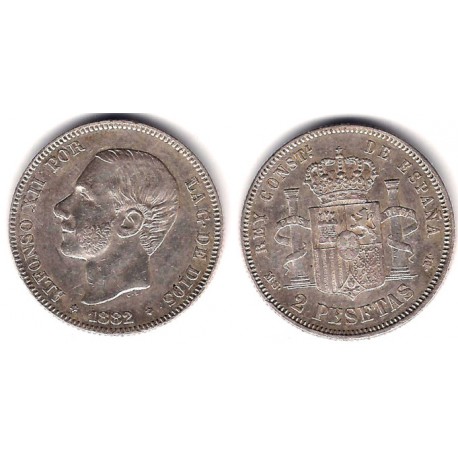 Alfonso XII. 1882*(18-82). 2 Pesetas (MBC+) (Plata) Ceca de Madrid MS-M