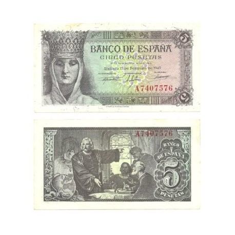 [1943] Billete de 5 Pesetas (SC). Serie A.