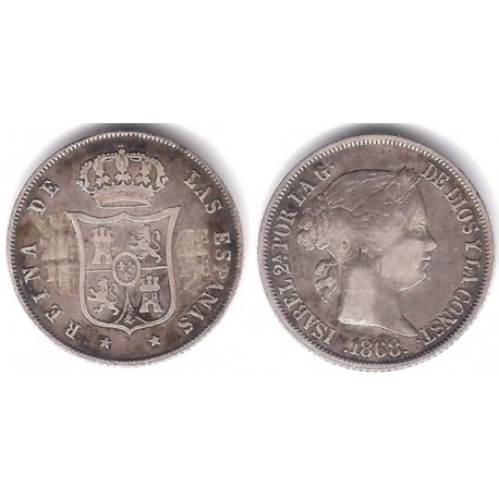 Isabel II. 1868. 20 Centavos de Peso (BC-) (Plata) Ceca de Manila