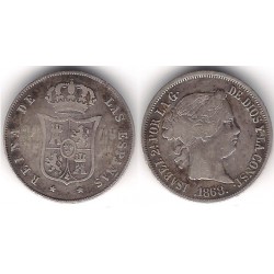 Isabel II. 1868. 20 Centavos de Peso (BC-) (Plata) Ceca de Manila