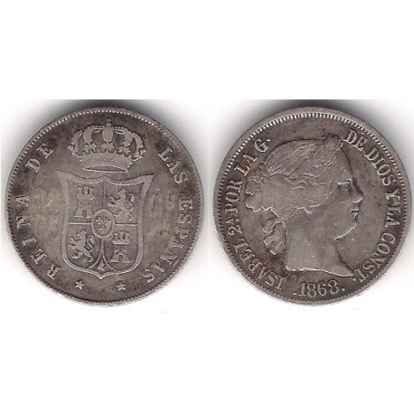 Isabel II. 1868. 20 Centavos de Peso (BC-) (Plata) Ceca de Manila