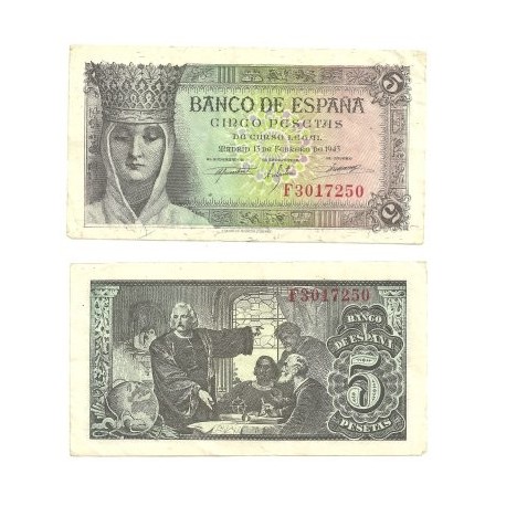 [1943] Billete de 5 Pesetas (EBC). Serie F.