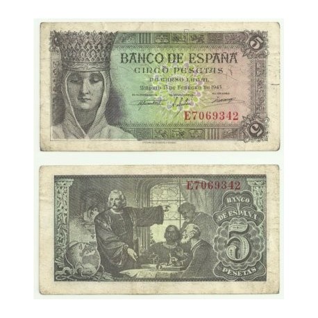 [1943] Billete de 5 Pesetas (MBC). Serie E.