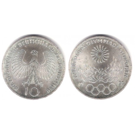 (135) Alemania. 1972(F). 10 Mark (EBC+) (Plata)