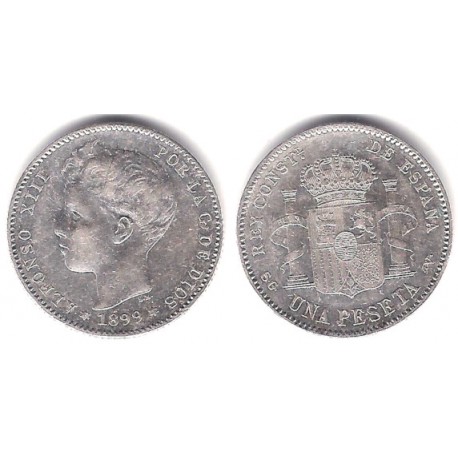 Alfonso XIII. 1896*(-8-96). 1 Peseta (MBC-) (Plata) Ceca de Madrid SG-V