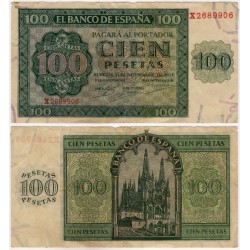 Estado Español. 1936. 100 Pesetas (MBC-) Serie X. Leves roturas en márgenes