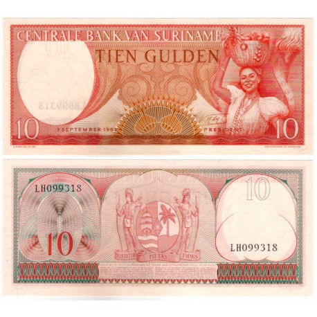 (121b) Surinam. 1963. 10 Gulden (SC)