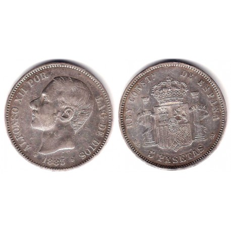 Alfonso XII. 1883*(18-8-). 5 Pesetas (BC+) (Plata) Ceca de Madrid MS-M