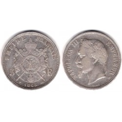 (799.2) Francia. 1868BB. 5 Francs (MBC-) (Plata)