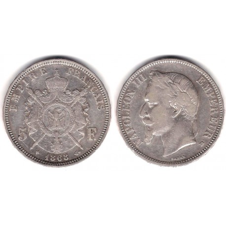 (799.2) Francia. 1868BB. 5 Francs (MBC-) (Plata)