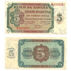 [1938] Billete de 5 Pesetas (EBC). Serie K.