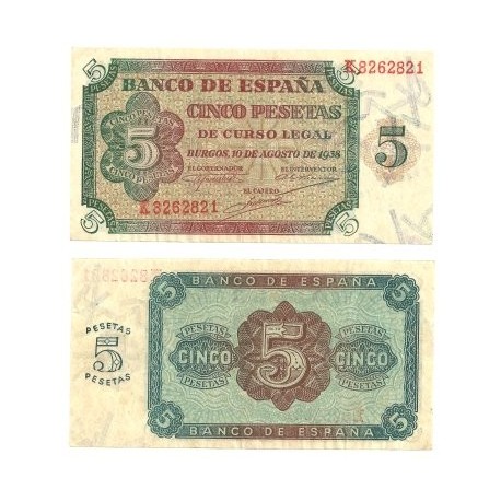 [1938] Billete de 5 Pesetas (EBC). Serie K.