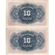 España. 1935. 10 Pesetas (x2) (EBC-) Serie C. Pareja Correlativa