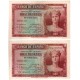 España. 1935. 10 Pesetas (x2) (EBC-) Serie C. Pareja Correlativa